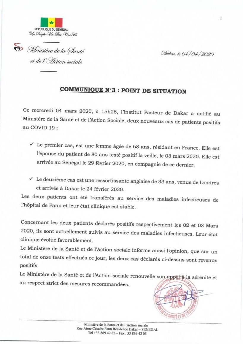 #Coronavirus: deux (2) nouveaux cas confirmés (Officiel) #Coronavirus: deux (2) nouveaux cas confirmés (Officiel)