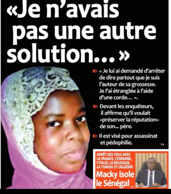 Les horribles aveux du présumé meurtrier de Khady Diouf à Thiès: "Je n'avais pas d'autre choix"