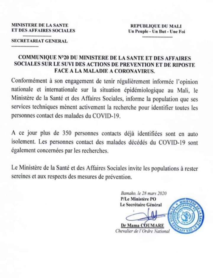 #COVID19 - Le Mali enregistre ses premiers cas de décès