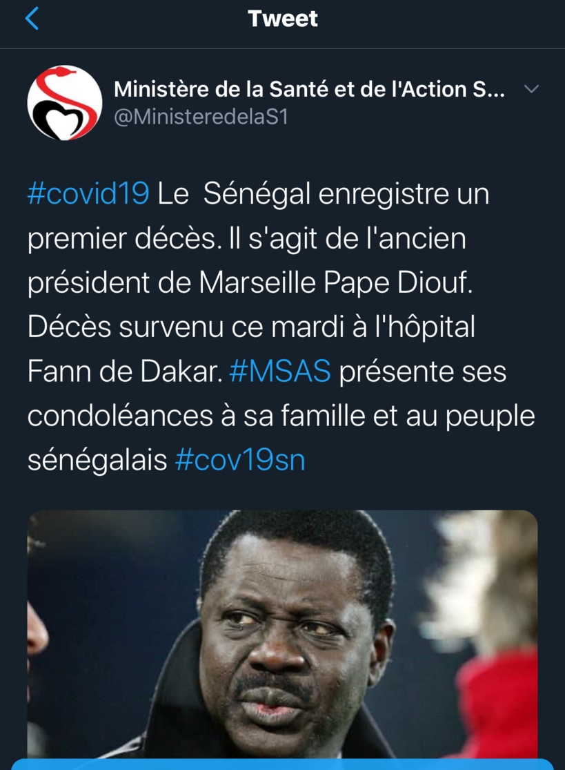 Pape Diouf est décédé du Covid-19 Pape Diouf est décédé du Covid-19