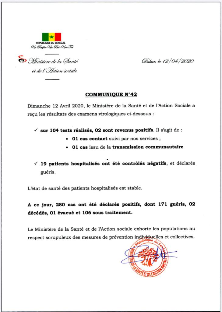 Point #Covid_19 de ce dimanche 12 avril 2020... 2 nouveaux cas positifs et 19 malades guéris