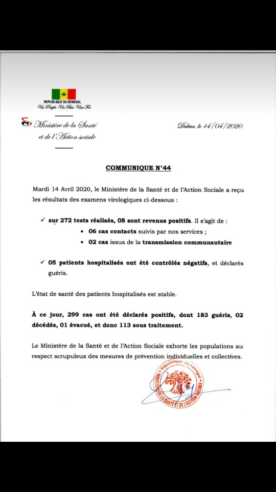 Point #Covid_19 de ce mardi 14 avril 2020... 8 nouveaux cas positifs et 5 malades guéris