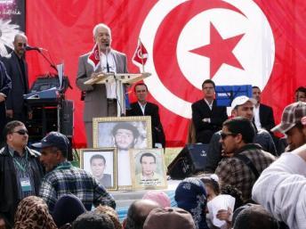 Rached Ghannouchi lors d'un discours pour le 31e anniversaire du parti Ennahda. AFP/SALAH HABIBI