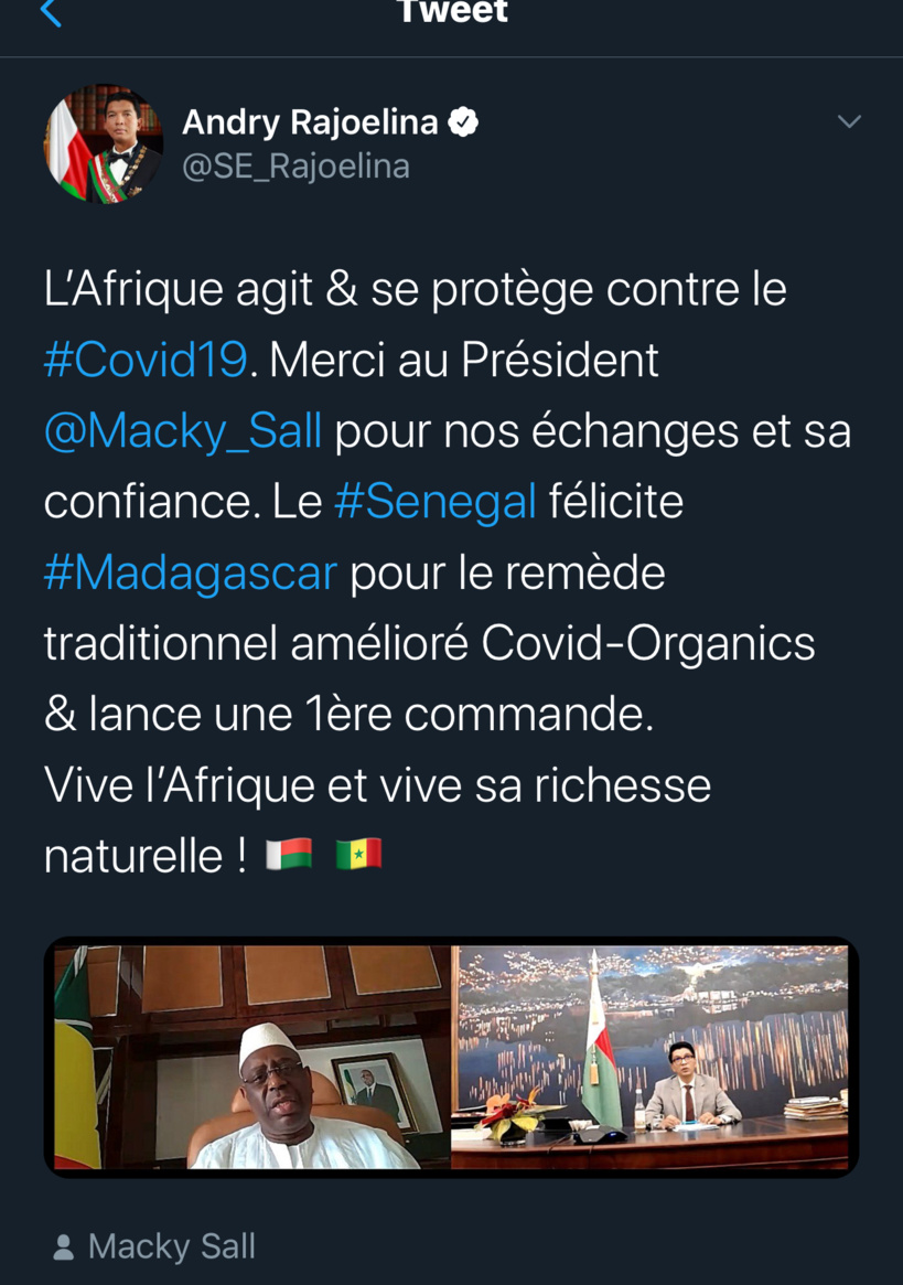 Remède contre le Coronavirus: Macky a appelé le président Malgache pour passer sa première commande