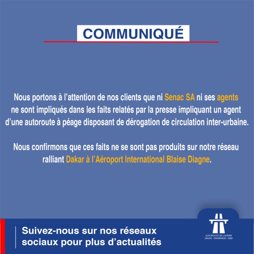 Senac SA dément toute implication et celle de ses agents dans une affaire de dérogation de circulation interurbain Senac SA dément toute implication et celle de ses agents dans une affaire de dérogation de circulation interurbain