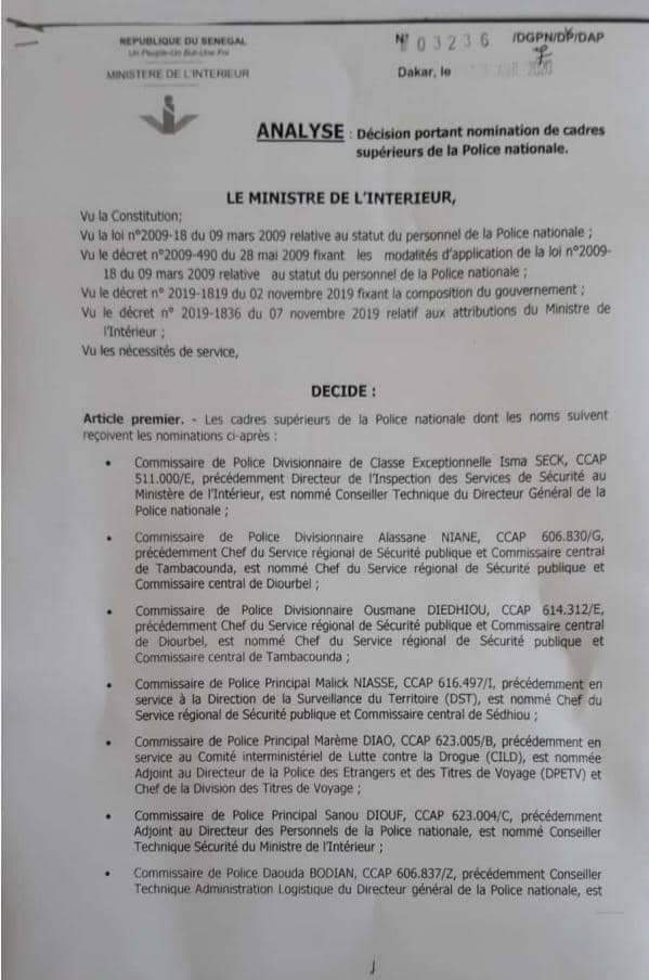 Sénégal: vaste chamboulement au sein de la Police nationale