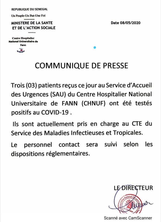 Trois personnes admises aux Urgences de l’Hôpital Fann testées positives au Covid-19