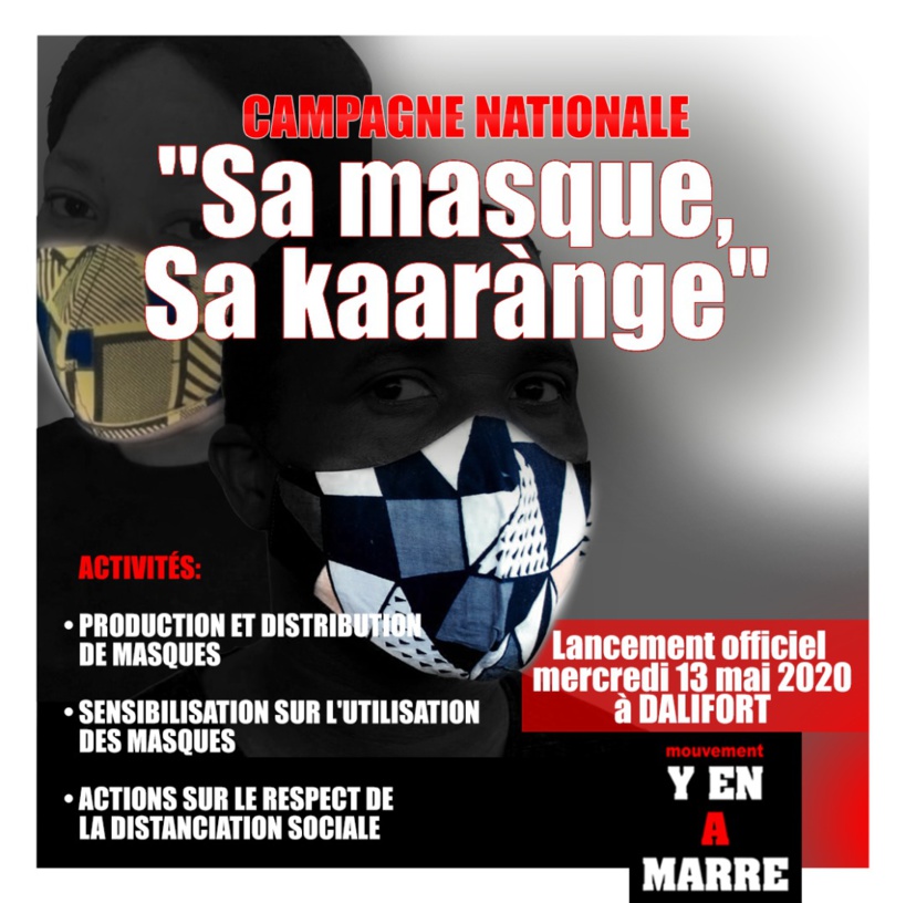 Y’en A Marre lance demain mercredi la campagne "SA MASQUE, SA KAARÀNGE": 50 000 masques seront distribués dans tout le pays