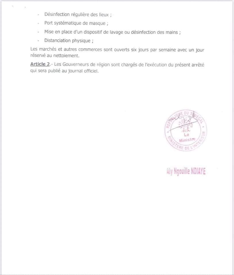 Réouverture des marchés et lieux de culte : Aly Ngouille Ndiaye sort son arrêté