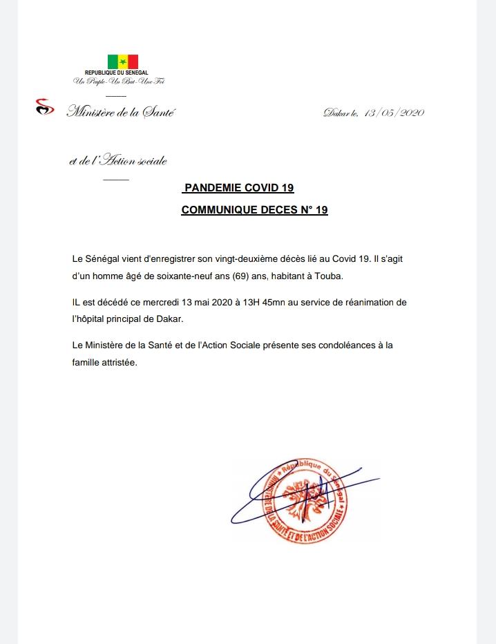 Covid-19 : le Sénégal vient d'enregistrer son 22e décès, un homme de 69 ans