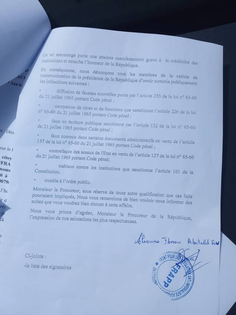 Le FRAPP a officiellement saisi le procureur de la République sur l'affaire du "vrai-faux" décret