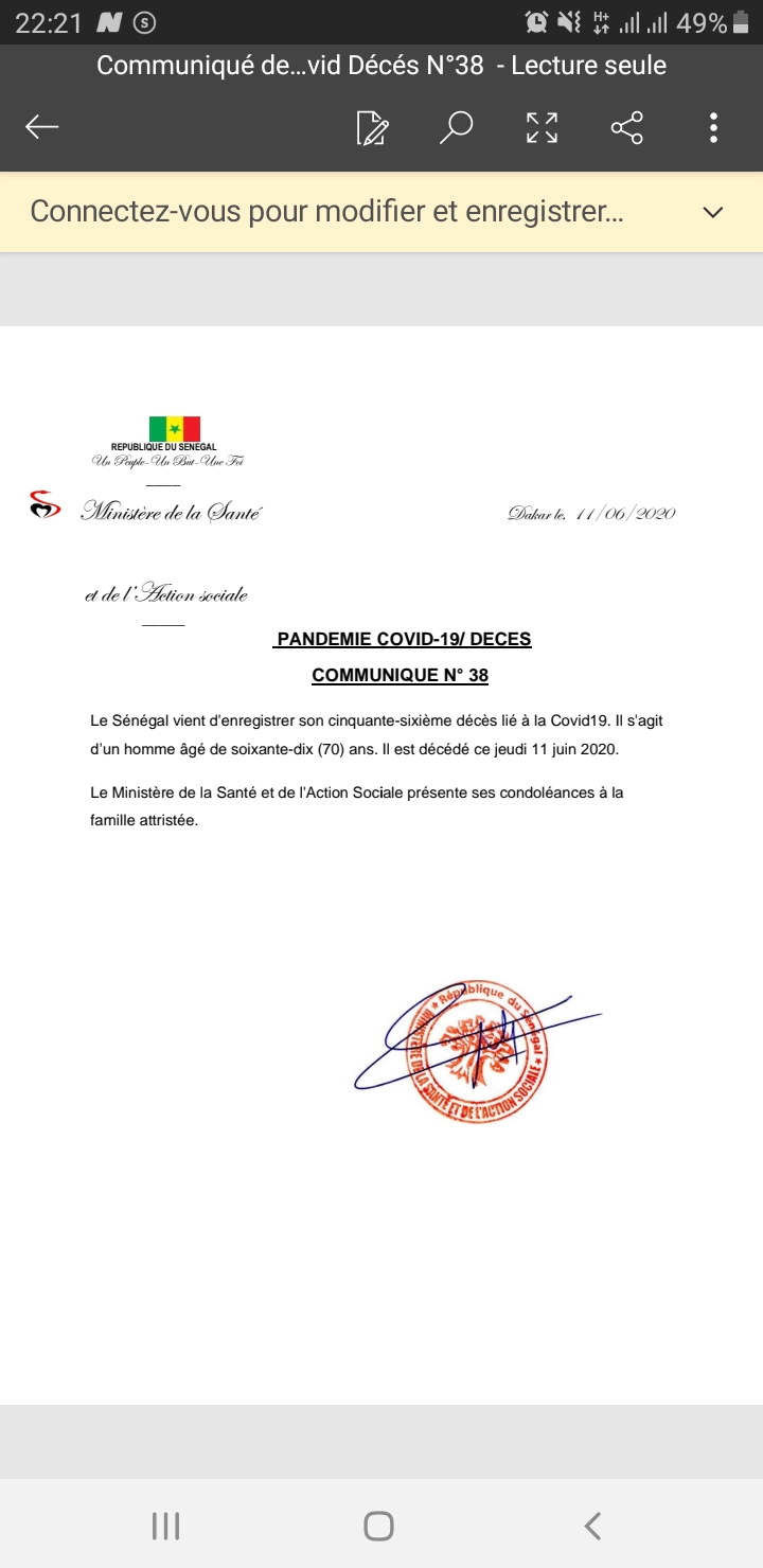 Le Sénégal enregistre un 56e décès lié à la Covid-19