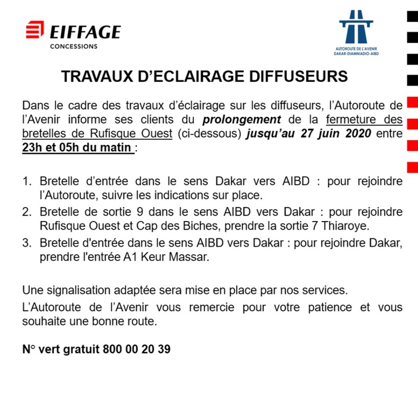 Les Travaux d’éclairage de Diffuseurs sur l’Autoroute de l’Avenir prolongés jusqu’au 27 juin