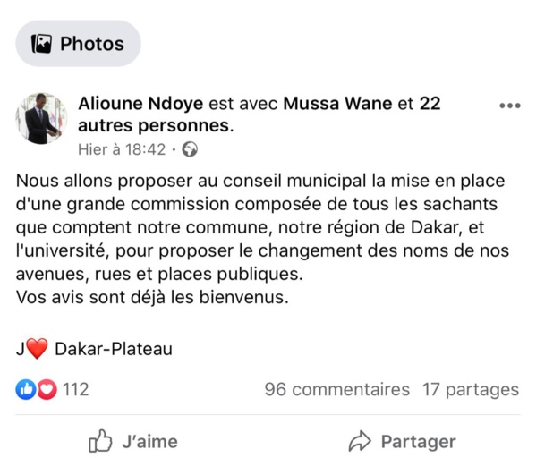 Changement des noms des avenues, rues et places publiques de Dakar : Alioune Ndoye annonce une Commission 