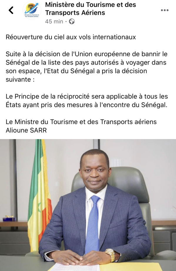 Le Sénégal ferme ses frontières aériennes aux pays de l’Union européenne Le Sénégal ferme ses frontières aériennes aux pays de l’Union européenne
