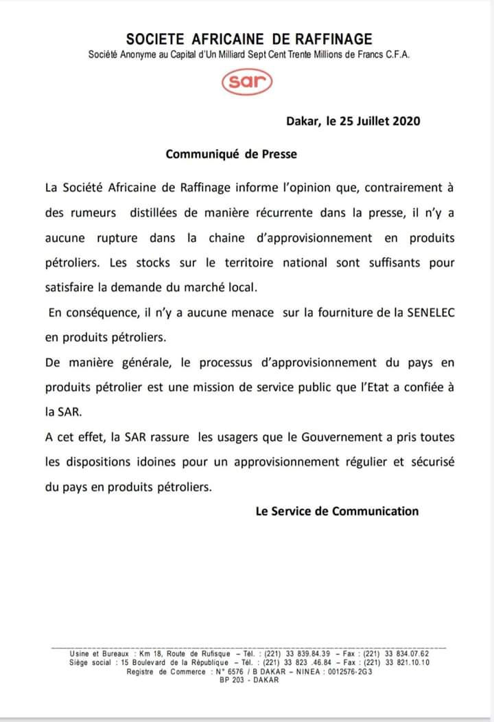Menace sur la fourniture d'électricité : la Société africaine de raffinage dément la supposée rupture en produits pétroliers