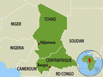 Carte de la République centrafricaine et du Tchad.