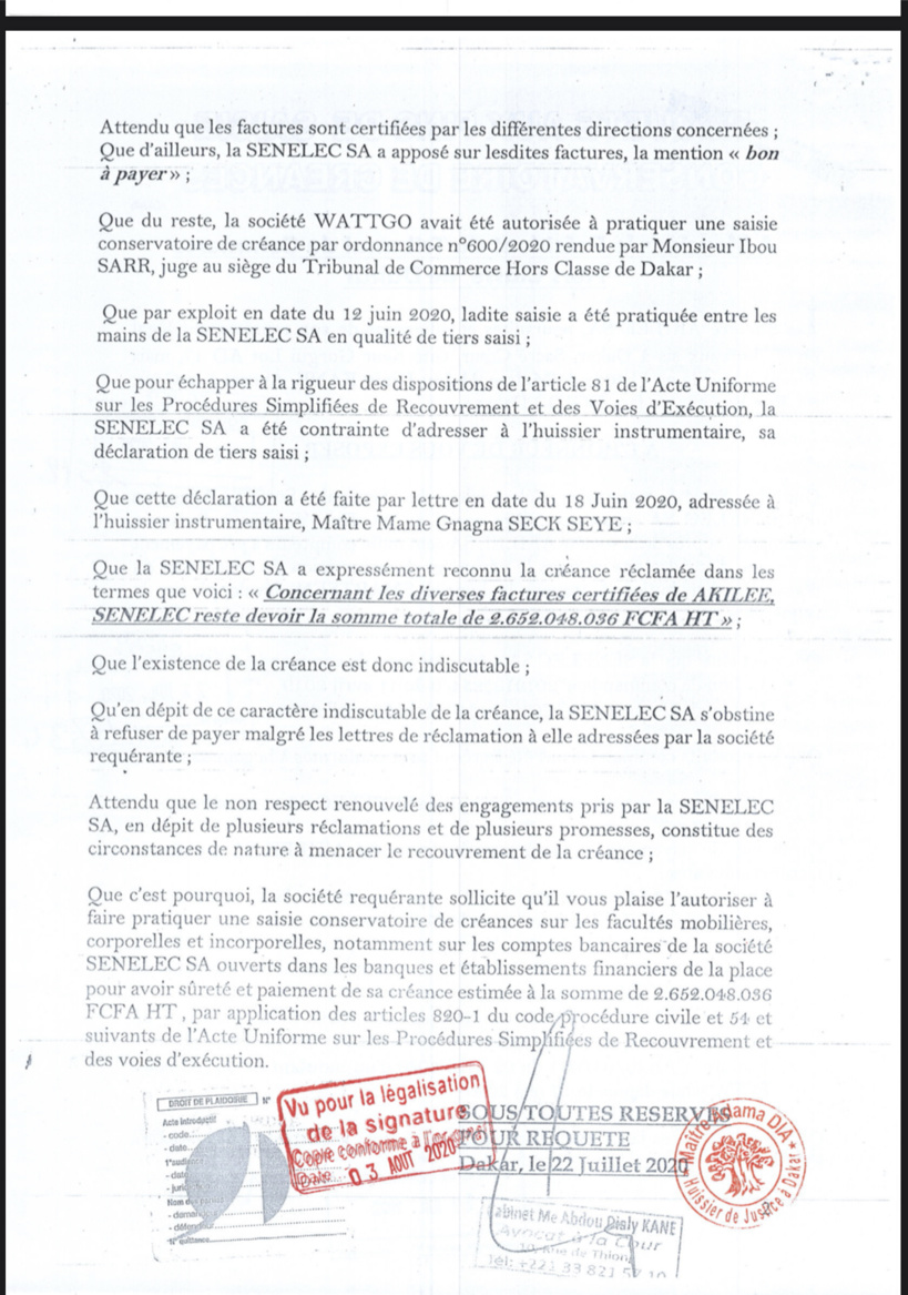 Refus de paiement d'une dette estimée à 2,6 milliards F Cfa : Akilee bloque les comptes de la Senelec Refus de paiement d'une dette estimée à 2,6 milliards F Cfa : Akilee bloque les comptes de la Senelec