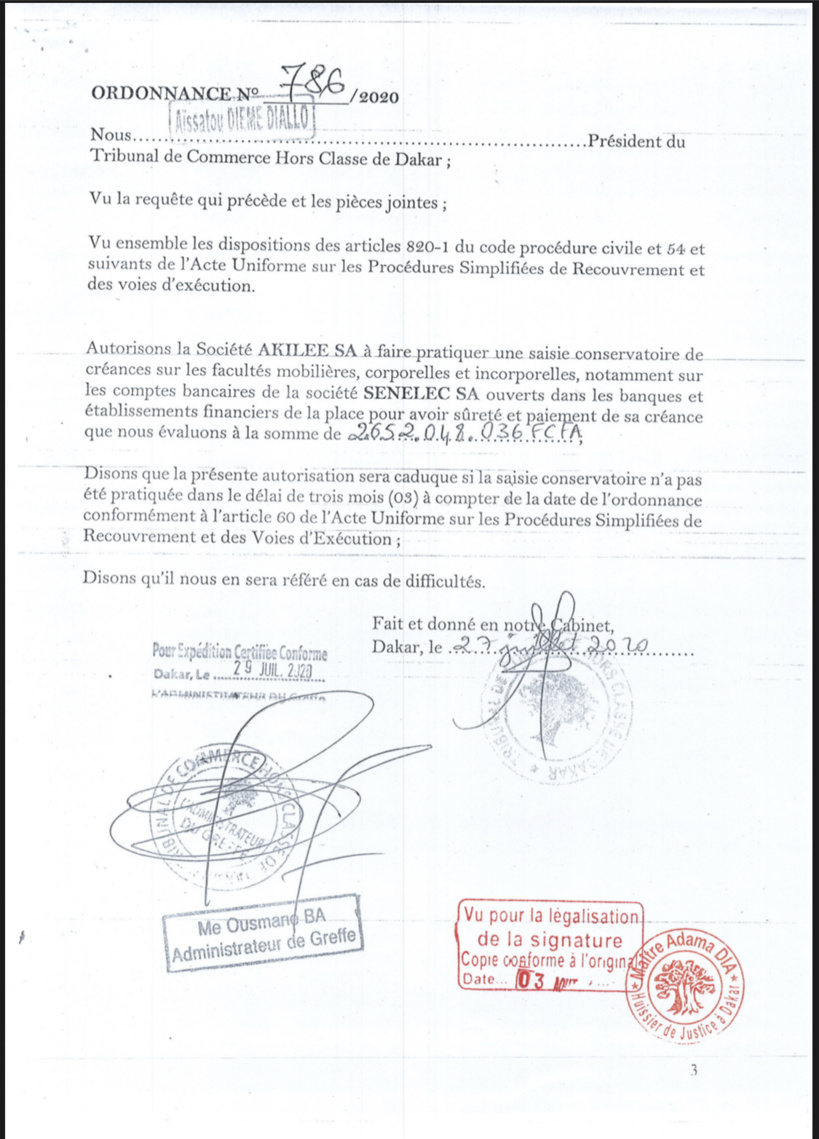 Refus de paiement d'une dette estimée à 2,6 milliards F Cfa : Akilee bloque les comptes de la Senelec Refus de paiement d'une dette estimée à 2,6 milliards F Cfa : Akilee bloque les comptes de la Senelec