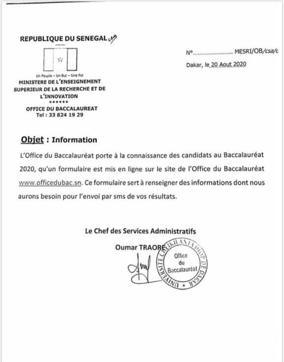 Baccalauréat 2020 : les résultats seront envoyés par Sms Baccalauréat 2020 : les résultats seront envoyés par Sms