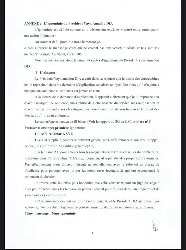 Vidéo - Le premier président de la Cour d'Appel de Kaolack répond aux accusations de corruption du magistrat Yaya Amadou Dia