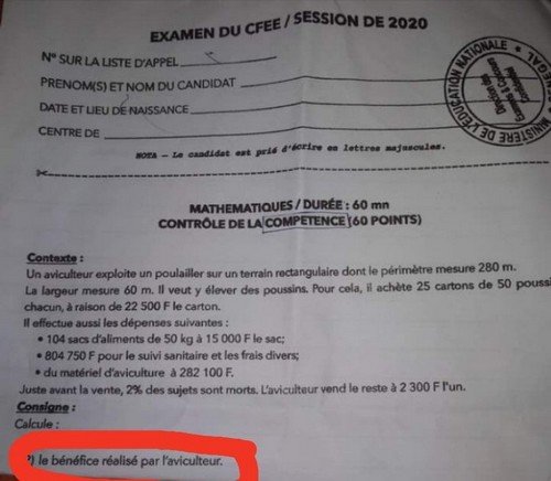 Des erreurs dans l'épreuve Maths du Cfee: les candidats déboussolés