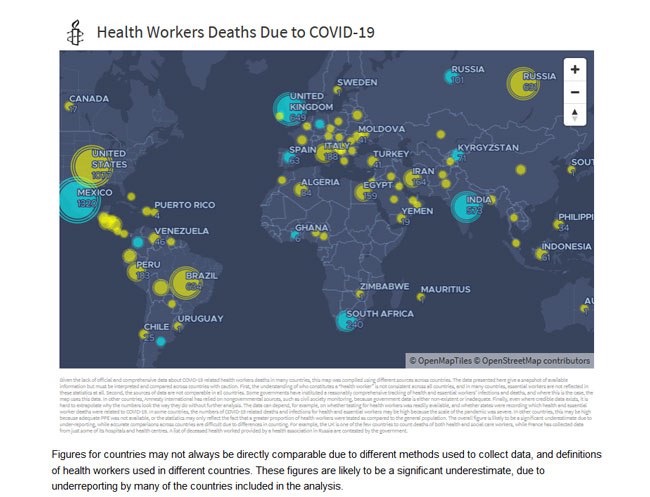 Carte interactive représentant le nombre de décès à travers le monde.