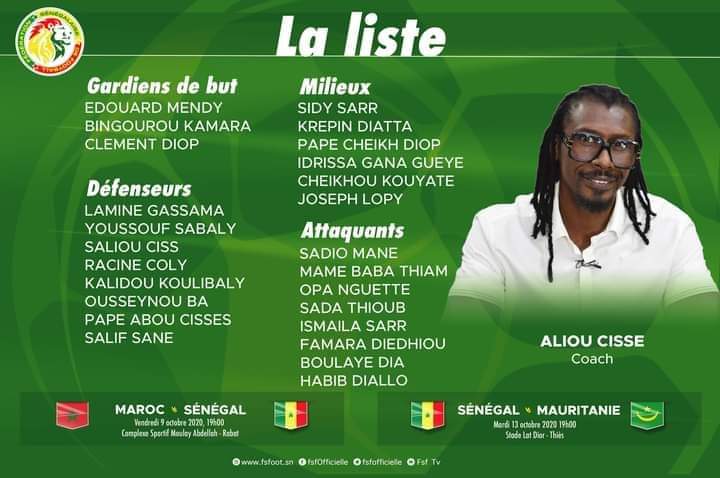 Matchs amicaux : Aliou Cissé convoque 25 joueurs contre le Maroc et la Mauritanie