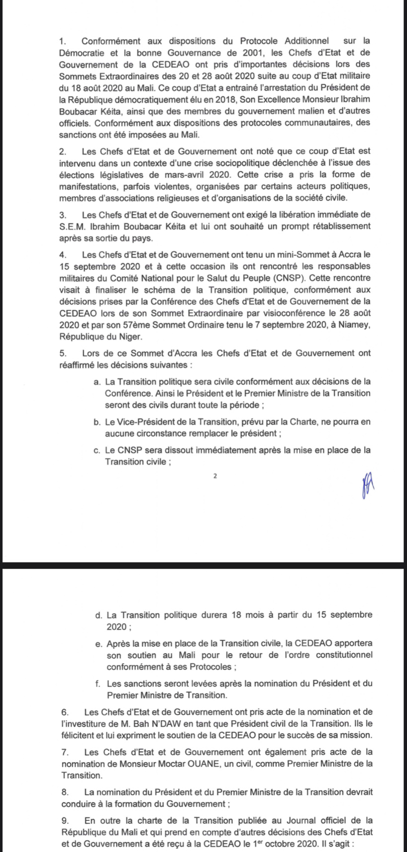 La CEDEAO lève toutes les sanctions contre le Mali