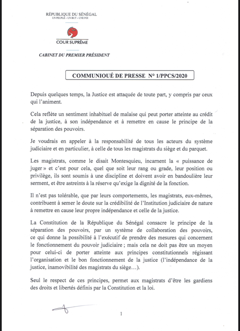 Bras de fer Téliko-Ministre de la Justice: le Président de la Cour suprême siffle la fin de la récréation et recadre les deux parties