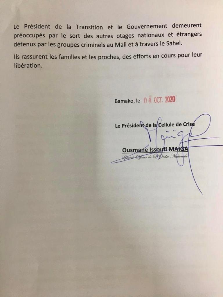 Le Gouvernement malien annonce officiellement la libération de Soumaila Cissé (Communiqué)