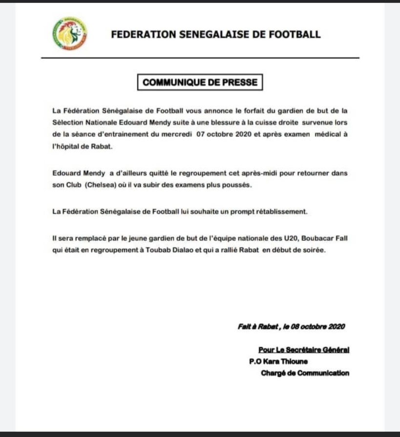 Amical Maroc-Sénégal: Édouard Mendy déclare forfait et retourne à Londres