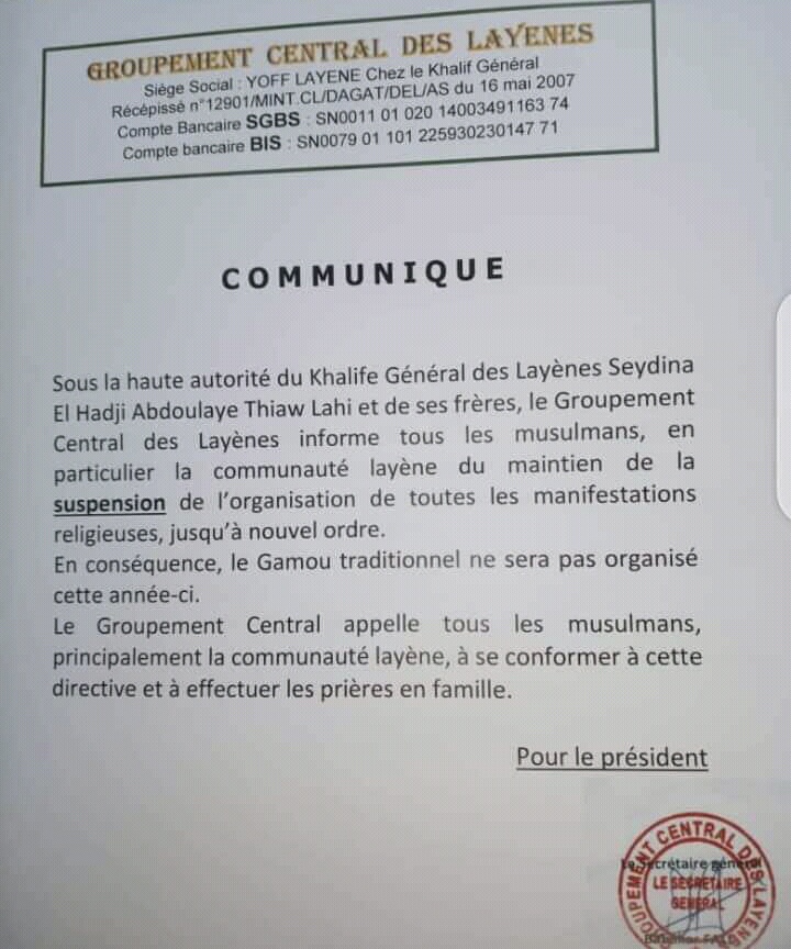 La communauté Layène ne célébrera pas le Gamou 2020