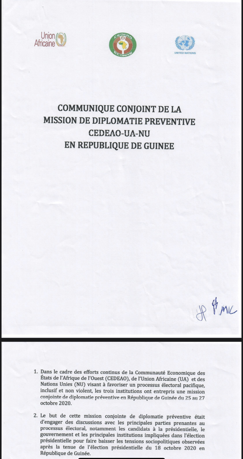 La mission conjointe de la Cedeao, l’UA et l’ONU demande de lever le dispositif devant le domicile de Cellou Dalein Diallo La mission conjointe de la Cedeao, l’UA et l’ONU demande de lever le dispositif devant le domicile de Cellou Dalein Diallo