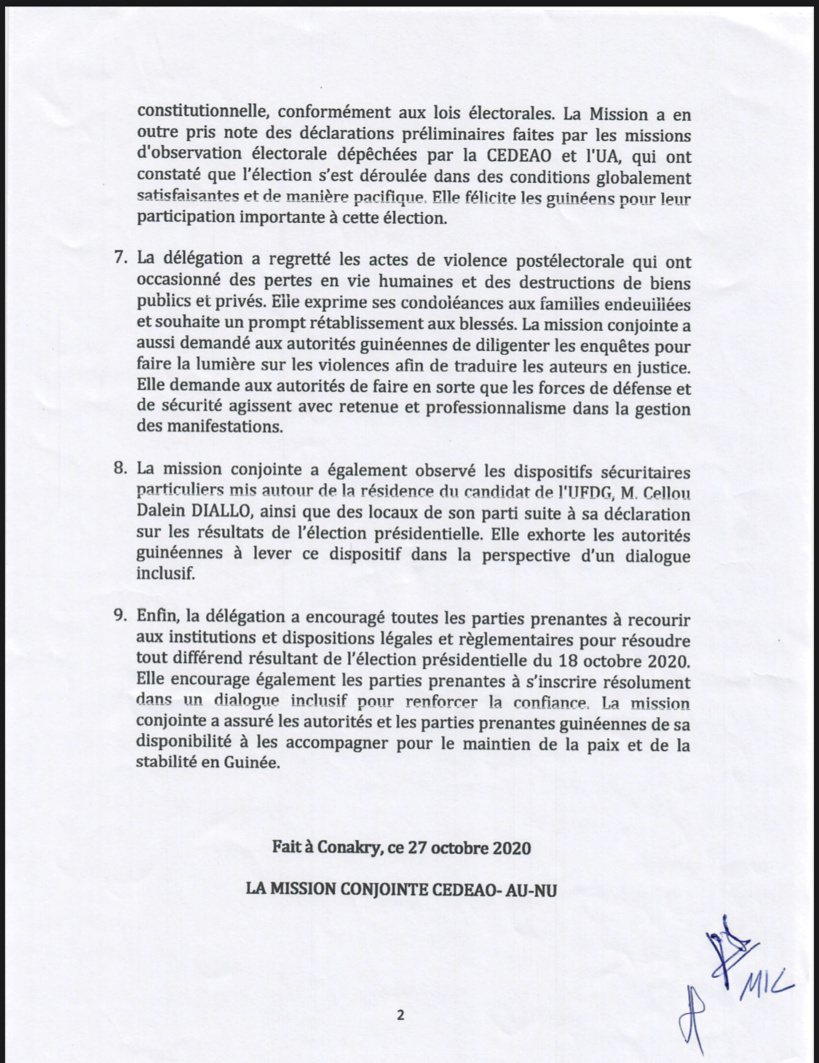 La mission conjointe de la Cedeao, l’UA et l’ONU demande de lever le dispositif devant le domicile de Cellou Dalein Diallo La mission conjointe de la Cedeao, l’UA et l’ONU demande de lever le dispositif devant le domicile de Cellou Dalein Diallo