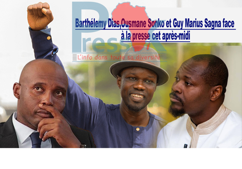Barthélemy Dias,Ousmane Sonko et Guy Marius Sagna face à la presse cet après-midi Barthélemy Dias,Ousmane Sonko et Guy Marius Sagna face à la presse cet après-midi