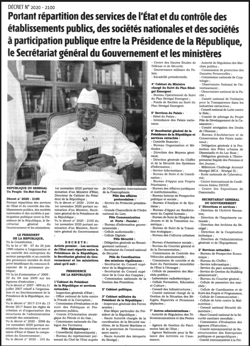 Répartition des services de l’Etat: le gros du pouvoir concentré à Présidence