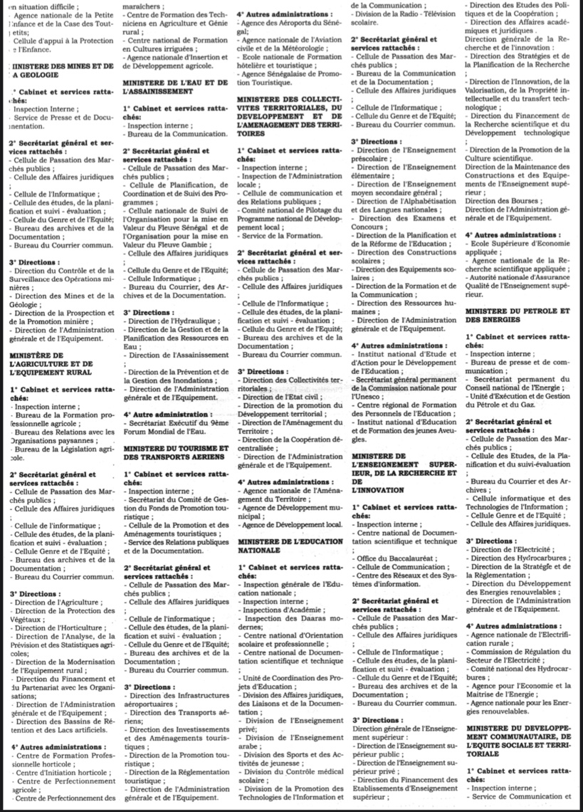 Répartition des services de l’Etat: le gros du pouvoir concentré à Présidence