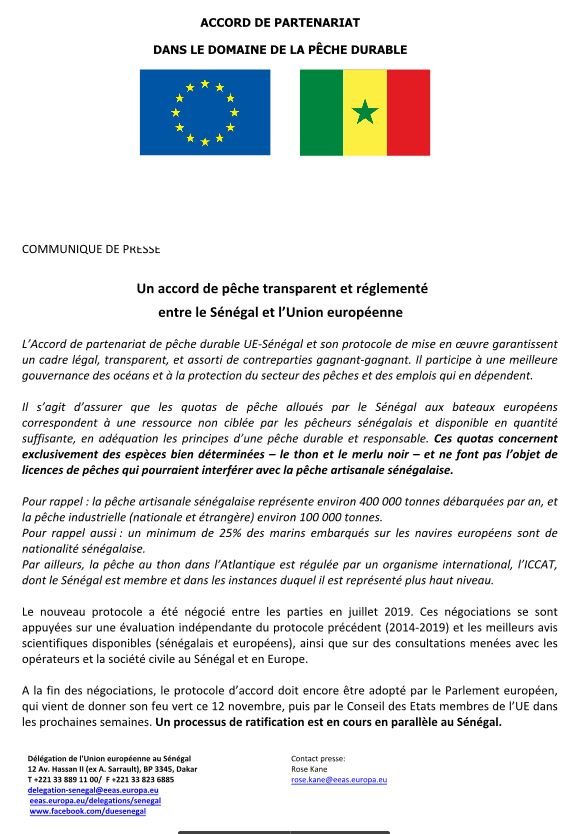 Accord de pêche avec le Sénégal: l'UE évoque un partenariat "gagnant-gagnant" Accord de pêche avec le Sénégal: l'UE évoque un partenariat "gagnant-gagnant"