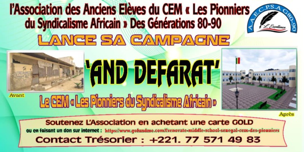 Les anciens élèves du CEM "Les Pionniers du Syndicalisme Africain" veulent reconstruire leur établissement formateur Les anciens élèves du CEM "Les Pionniers du Syndicalisme Africain" veulent reconstruire leur établissement formateur