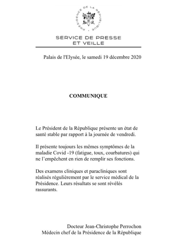 Le médecin-Chef de l'Elysée donne des nouvelles sur l'état de Santé du Président Macron Le médecin-Chef de l'Elysée donne des nouvelles sur l'état de Santé du Président Macron
