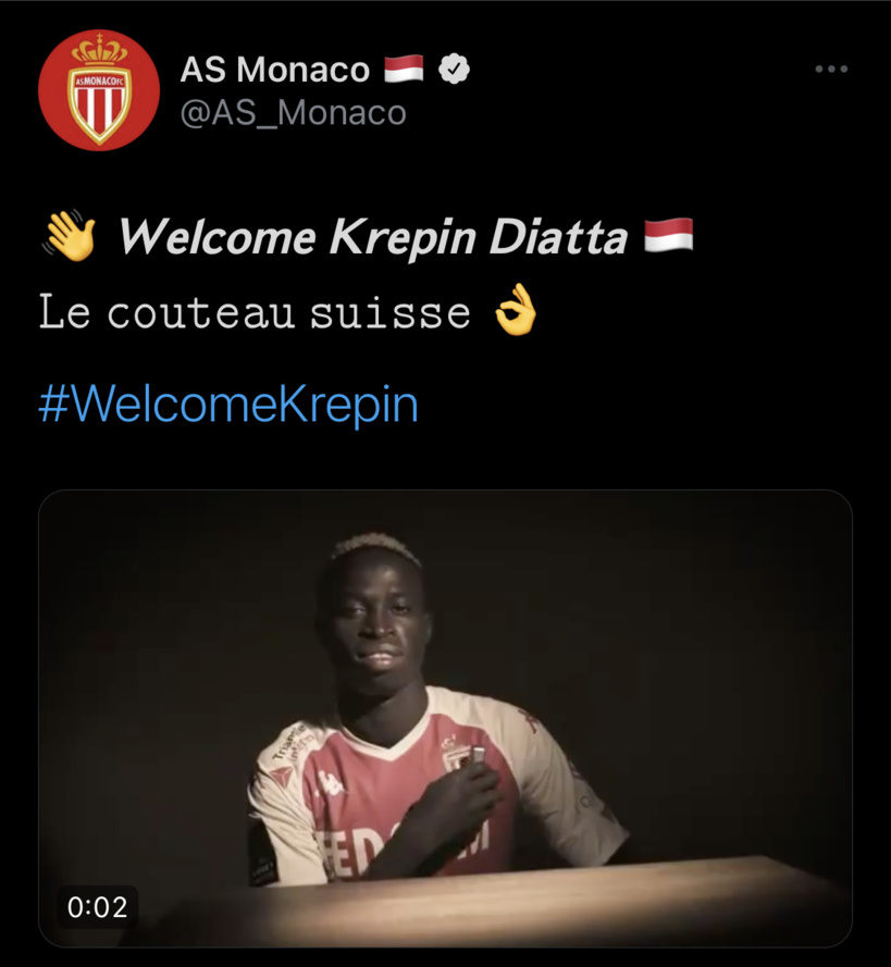 Officiel ! Monaco annonce la signature de son « Couteau Suisse » Krepin Diatta