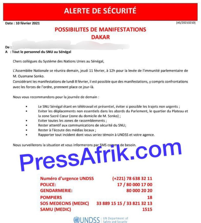 Les Nations-Unies et l’Ambassade de France alertent sur d’éventuelles manifs des «pro Sonko » Les Nations-Unies et l’Ambassade de France alertent sur d’éventuelles manifs des «pro Sonko »