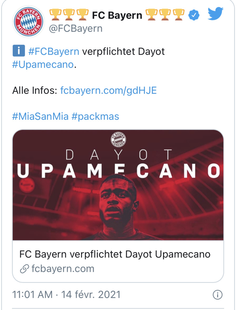 Leipzig: le Bayern officialise Upamecano Leipzig: le Bayern officialise Upamecano