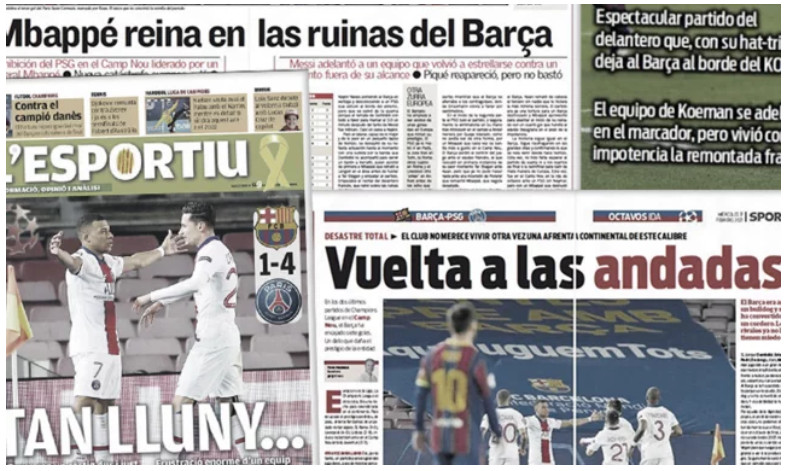Les Unes de la presse sportive européenne: ​Un Barça «trop limité» par l'«ouragan Mbappé»