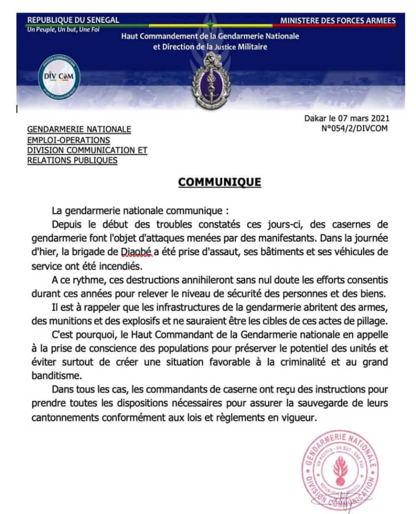 Saccages des brigades : la gendarmerie nationale en appelle à la prise de conscience Saccages des brigades : la gendarmerie nationale en appelle à la prise de conscience