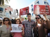 Manifestation de journalistes en grève pour dénoncer les atteintes à la liberté de presse, Tunis, le 17 octobre 2012