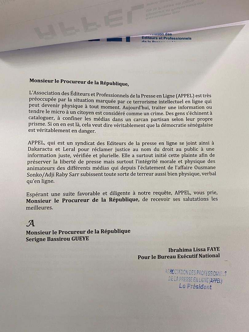 "Menaces et injures" contre Dakaractu et Leral : APPEL porte plainte devant le Procureur