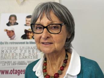 Françoise Larribe, ancienne otage et épouse de Daniel Larribe, qui est retenu par Aqmi depuis son enlèvement le 16 septembre 2010 à Arlit, au Niger, de même que trois autres français. AFP PHOTO / BORIS HORVAT