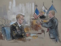 Bradley Manning et son avocat représentés lors de la première journée du procès du soldat, le 3 juin 2013.